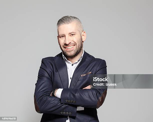 Successful Bearded Grey Hair Businessman Stock Photo - Download Image Now - 2015, Adult, Adults Only