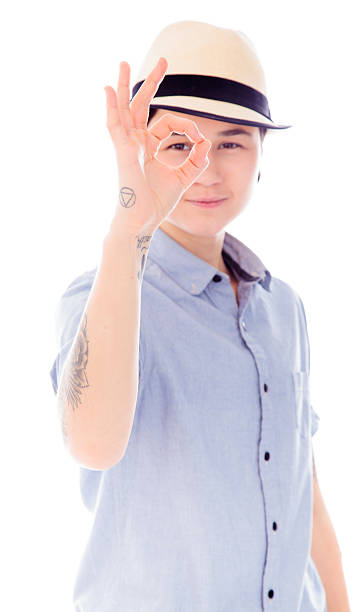 istock Young woman showing ok sign 489697311