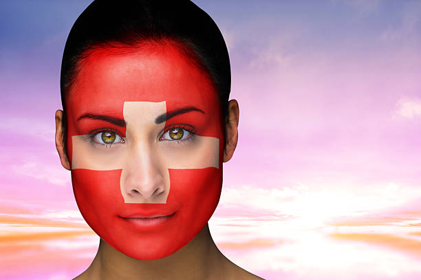 istock Beautiful brunette in swiss facepaint 489698221