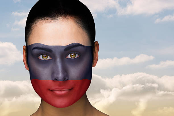 istock Beautiful brunette in russia facepaint 489698245