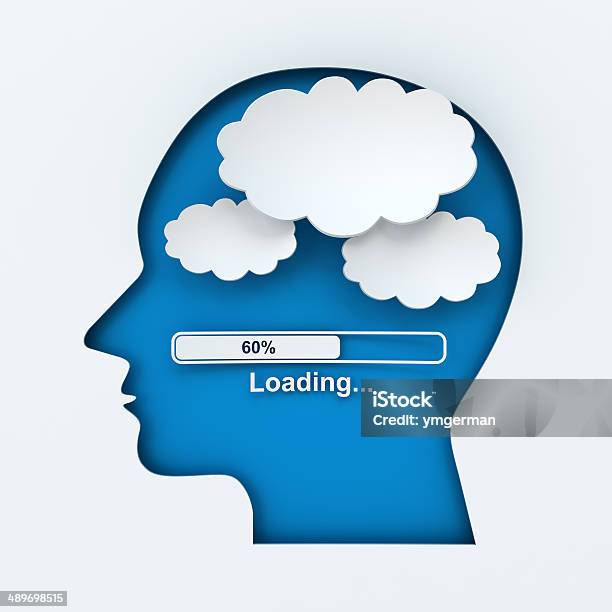 Human Head With Loading Bar And Thought Bubbles With Copyspace Stock Photo - Download Image Now