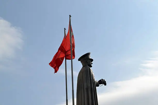 Ataturk Sculpture and Turkish Flag