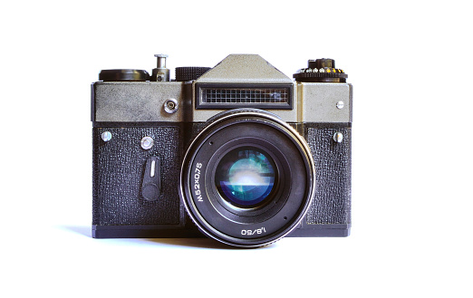 Soviet retro film camera isolated on white background