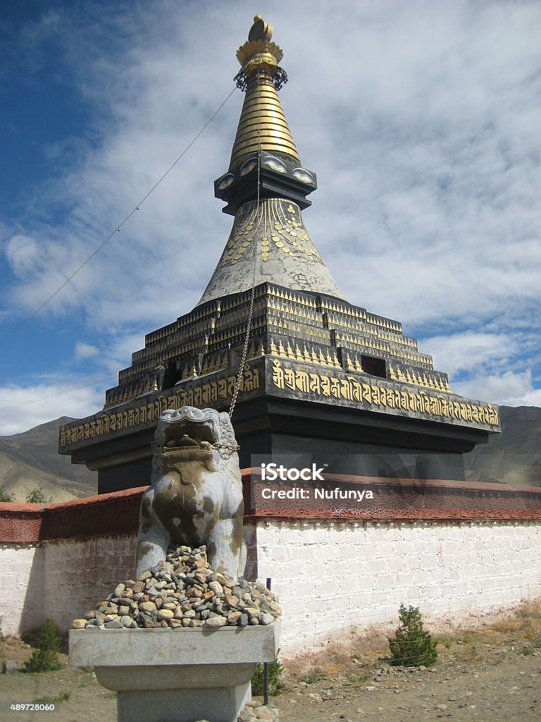 Buddhist stupa, choyten Tibet. Buddhist Stupa, choyten at the foot of the mountain 2015 Stock Photo