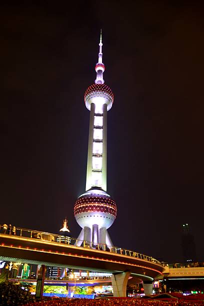 istock Oriental Pearl Tower and pedestrian bridge by night, Shanghai 489728546