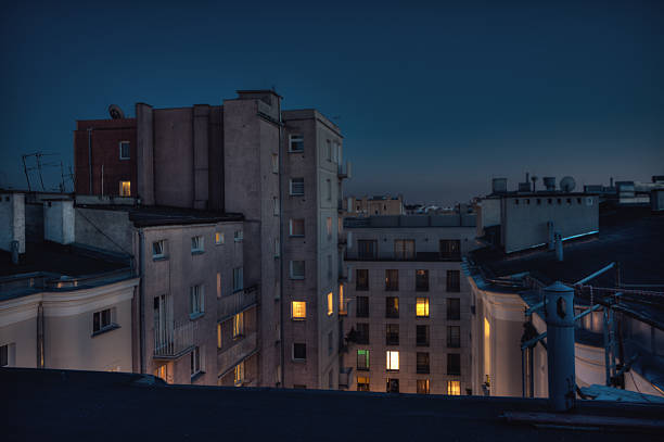 City Rooftops by night stock photo