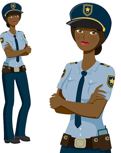 Vector illustration of Policewoman Professional Woman Icons, Full Body and Waist Up