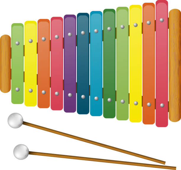 illustrazioni stock, clip art, cartoni animati e icone di tendenza di children's strumenti musicali-giocattolo, xilofono - xylophone toy percussion instrument color intensity