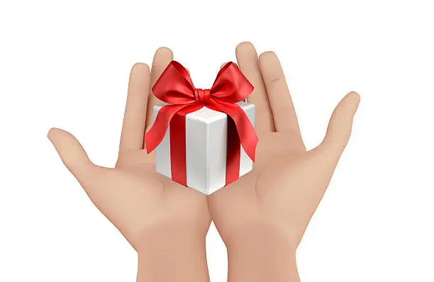 hand and small box-gift 3d image.