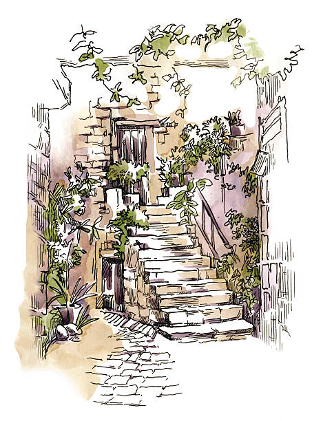 istock Hand made sketch of old street. 489737958
