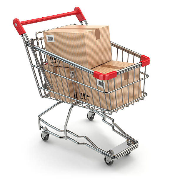istock Shopping cart with boxes on white isolated background 489752319