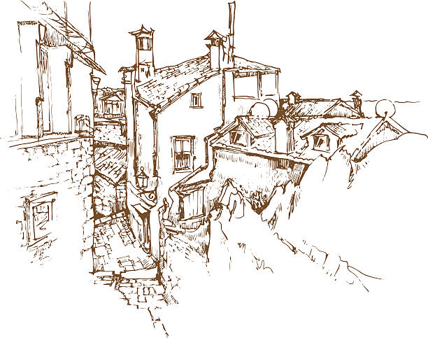 istock Hand made sketch of old street. 489756536