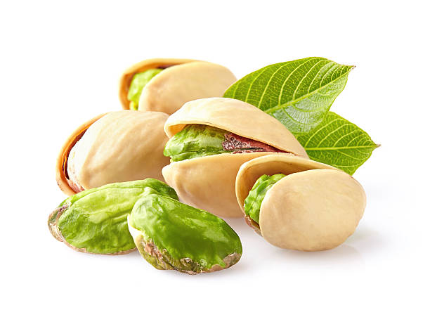 Pistachio with leaves stock photo