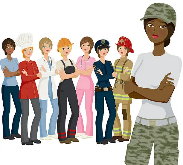 Vector illustration of Group of Female Workers, Various Professions and Ethnicities