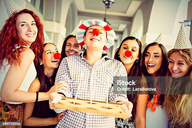 Teens Group Celebrating Birthday Stock Photo - Download Image Now - Costume, Teenager, 16-17 Years