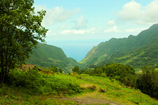 Landscape of Fajã do Penedo in Madeira Island, Portugal on the trail from Fajã do Penedo to Lombo do Urzal, Boaventura, Santana. 2015.06.13