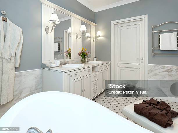 Bright Bathroom Provence Stock Photo - Download Image Now - 2015, Bathtub, Blue