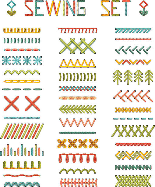 Vector set of high detailed stitches and seams. Various sewing design elements isolated on white background. All used pattern brushes included. Seam stock illustrations