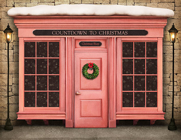 odliczanie do świąt bożego narodzenia - christmas window magic house stock illustrations
