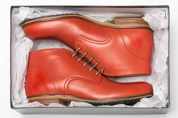 Photo of new red shoes in box