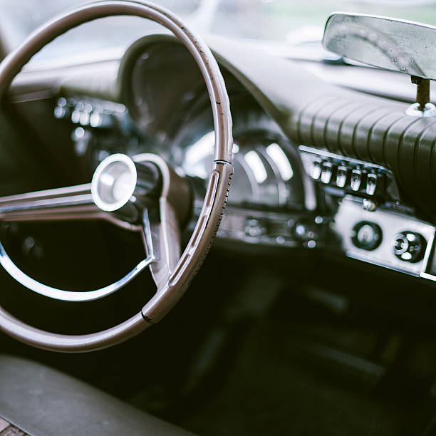 istock Vintage Car Dashboard and Steering Wheel Controls 489772749
