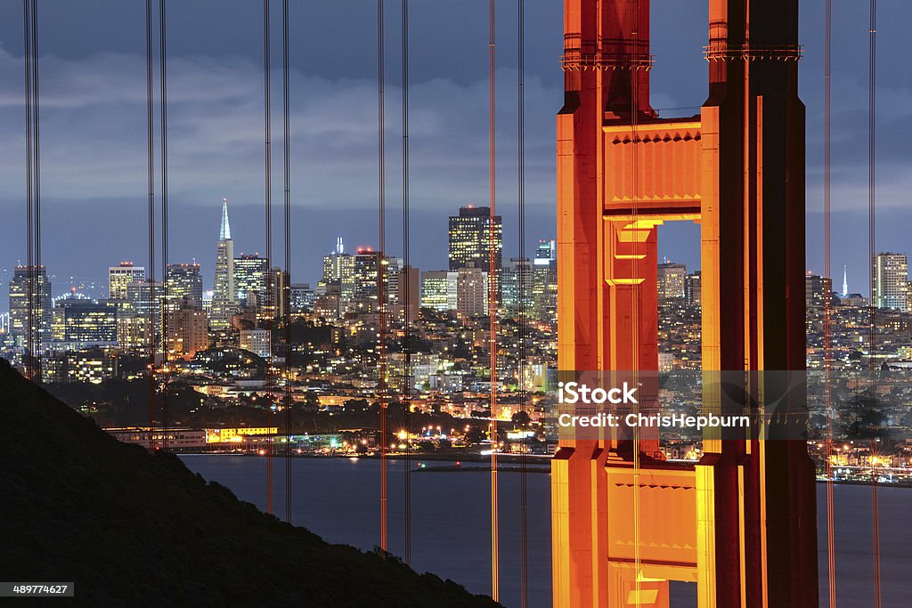 Golden Gate Bridge and Cityscape of San Francisco, California, USA The iconic Golden Gate Bridge with cityscape of San Francisco, California, USA. Urban Skyline Stock Photo