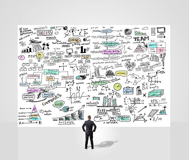 businessman looking up at  business plan