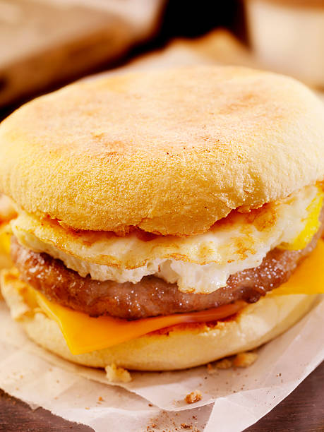 istock Sausage and Egg Breakfast Sandwich at your Desk 489775458
