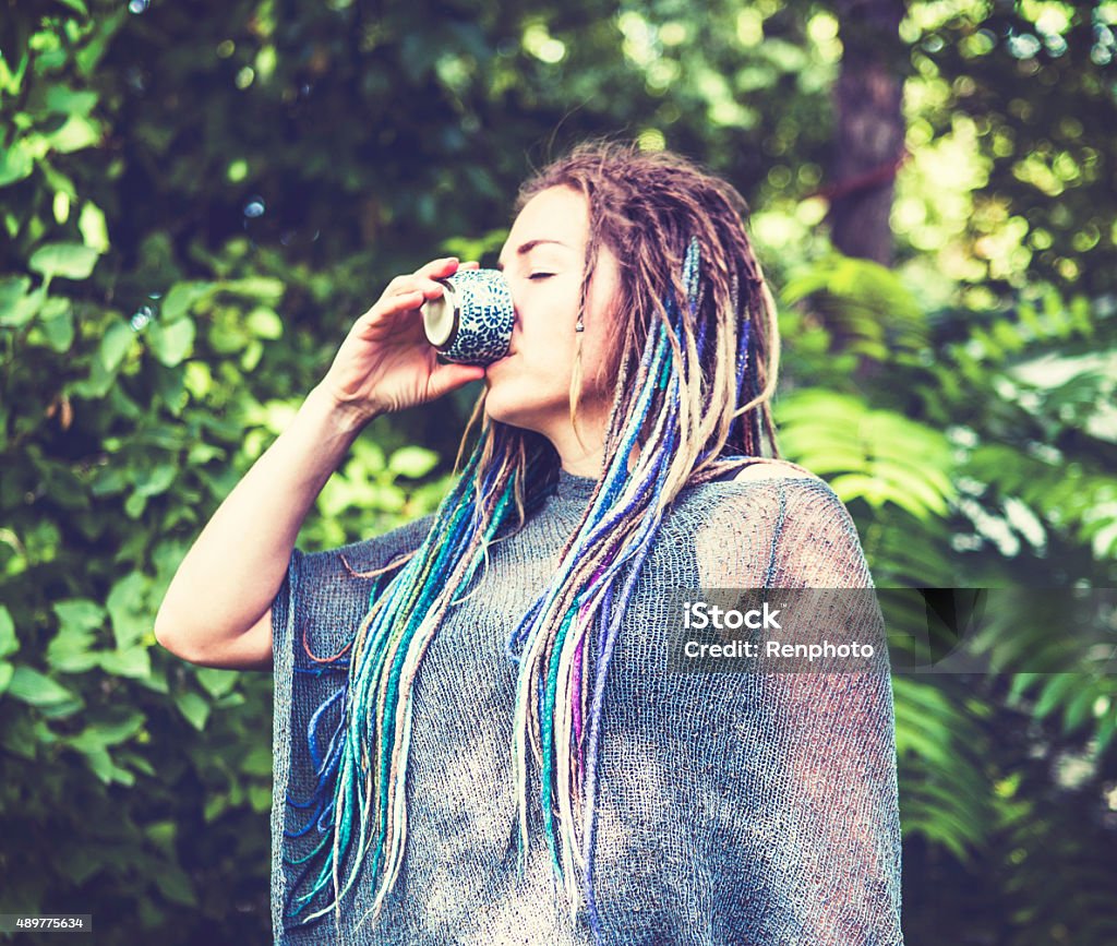 Spiritual Tea Spiritual woman drinking tea Drink Stock Photo