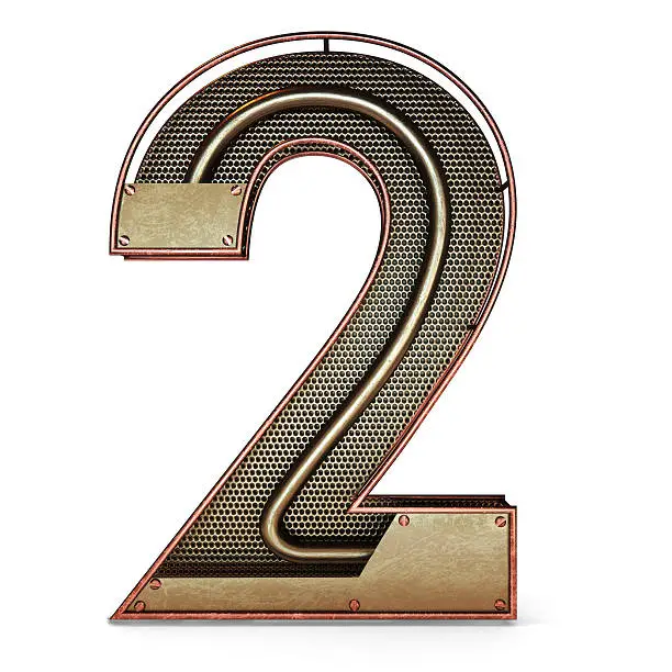 Photo of 3d number two 2 symbol with rustic gold metal