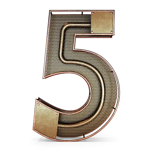 Photo of 3d number five 5 symbol with rustic gold metal