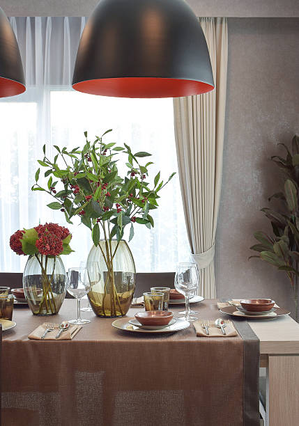 istock dining set with hanging lamp in luxury dining room 489783060