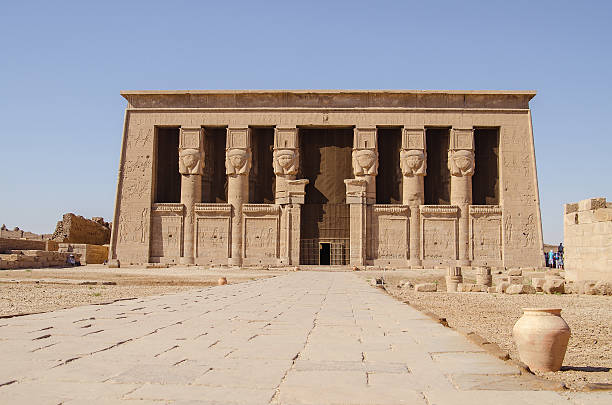 Luxor, Egypt, July 23 2014. Dendera Temple Luxor, Egypt, July 23 2014. There is a Dendera Temple in the photo. It's situated near Luxor. The Dendera Temple is a famous landmark of Egypt. There is a road to the main building of the Temple in the photo. amon photos stock pictures, royalty-free photos & images
