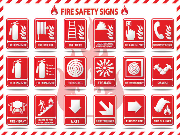 ilustrații de stoc cu semne de securitate la incendiu - alarmă de incendiu