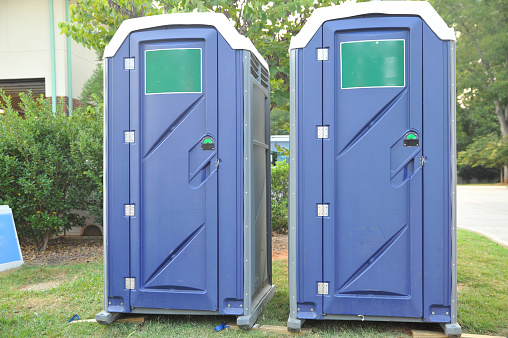 Two portable toilets for festival.