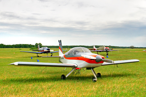Pervushino, Russia - June 29, 2013: Small sportive plane is presented at the annual Small Aviation Festival.