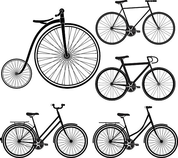 set of bicycles silhouette on white background vector set of bicycles silhouette on white background vector penny farthing bicycle stock illustrations
