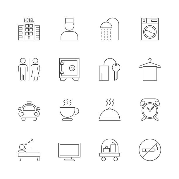 hotel icons set - bath stock-grafiken, -clipart, -cartoons und -symbole