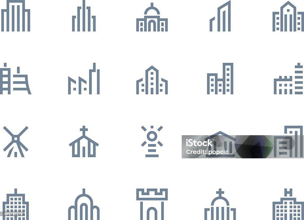 Buildings icons. Line series Buildings icons set. Line series 2015 stock vector