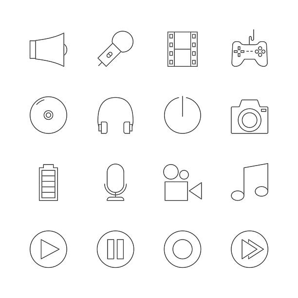 ilustrações, clipart, desenhos animados e ícones de conjunto de ícones de multimídia - dvd player computer icon symbol icon set