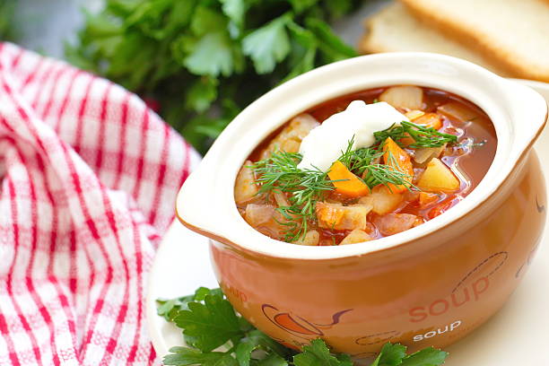 istock Traditional Russian Ukrainian vegetable borscht soup 489790402