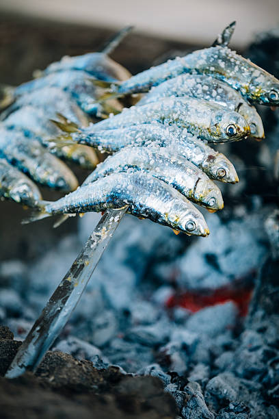 istock Fish Espetos preparation. Espetos - skewer with sardines 489804868