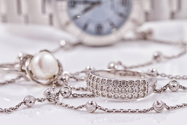 istock Silver ring and chain on the background of watches 489806436
