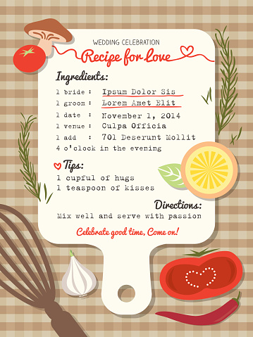 Recipe card creative Wedding Invitation design with cooking concept