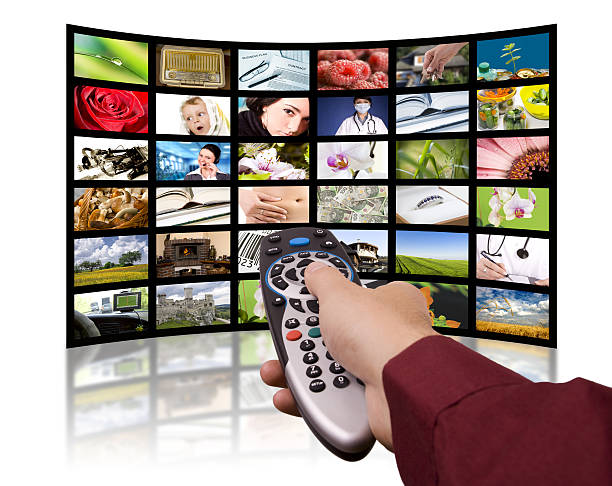 istock Digital television production concept, remote control TV. 489807363
