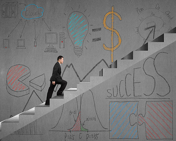 istock Walking on stairs with business doodles 489808361