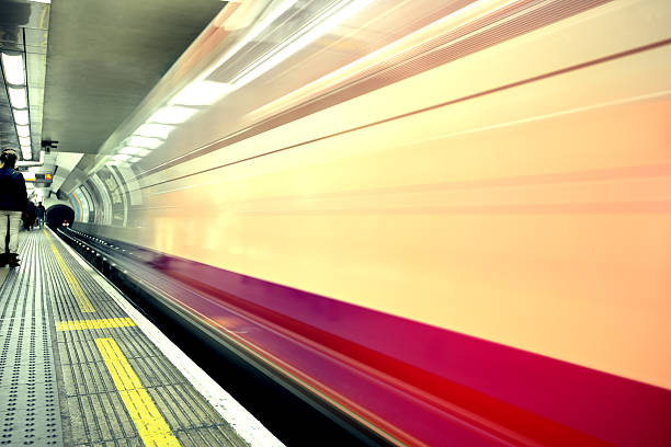 istock Subway train arriving to station 489808427