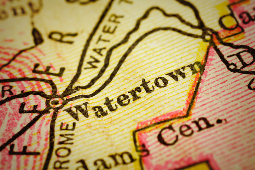 Watertown, New York on 1880's map. Selective focus and Canon EOS 5D Mark II with MP-E 65mm macro lens.