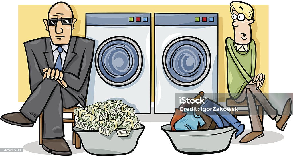 money laundering cartoon illustration Cartoon Humor Concept Illustration of Money Laundering Saying or Proverb Laundromat stock vector
