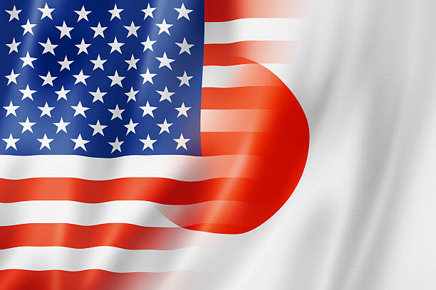 сша и японии флаг - japan japanese ethnicity flag japanese flag стоковые фото и изображения